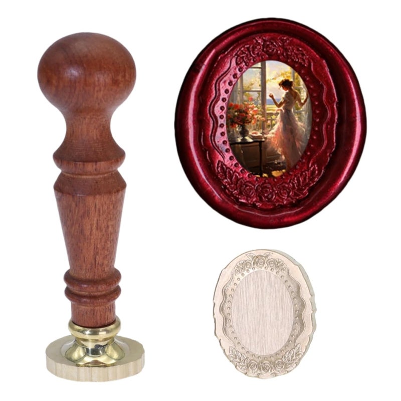 Atopbb Frame Wax Seal Stamp, 3D Embossed Frame Relief Carving Wax Sealing Stamp, Framewaxstamp Head Wood Stamp Handle, Waxstamp for Wedding Invitations, Letter Sealing (F01) - Image 1